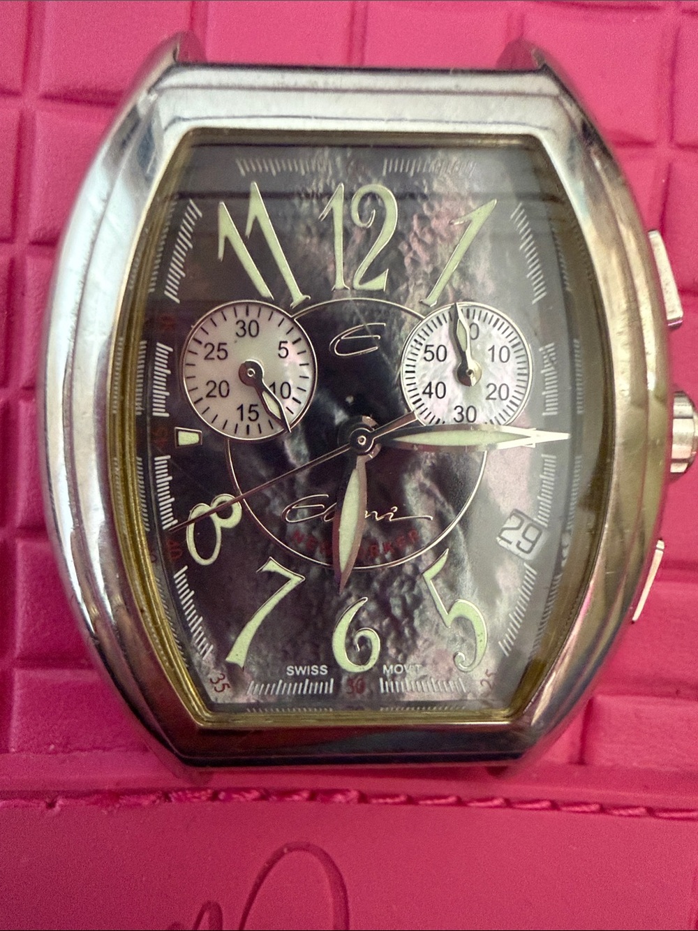 Elini watch Silver-Tone Chronograph Watch. Grey pearl